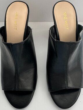 Woven Block Heel Mule Sandals Black Open Toe Slip-On Heels Size 7.5 (Like New)